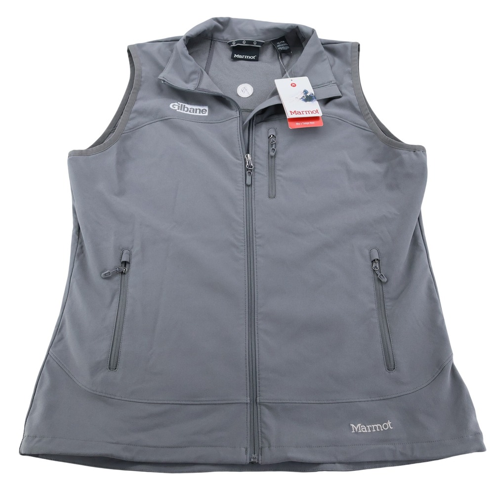 Marmot Womens Tempo Vest XL Cinder Gray Softshell Full Zip Gilbane Logo